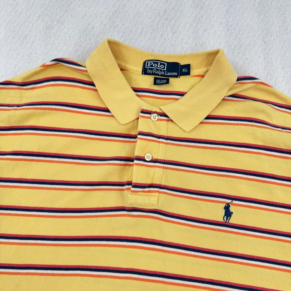 Polo Ralph Lauren Mens XL Short Sleeve Cotton Pique Polo Yellow Striped Preppy